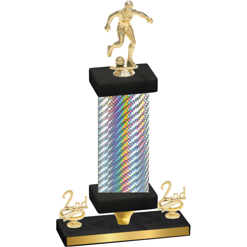 Premium Single Silver Carbon Fiber Second Place Soccer Trophy