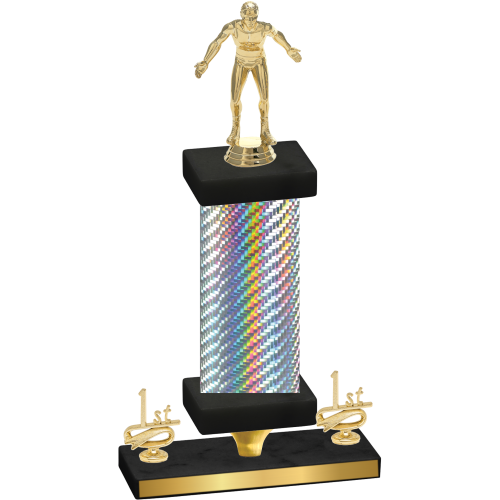 Premium Single Silver Carbon Fiber First Place Wrestling Trophy