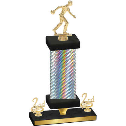 Premium Single Silver Carbon Fiber Second Place Bowling Trophy