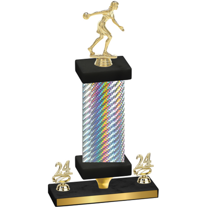 Premium Single Silver Carbon Fiber Year Bowling Trophy