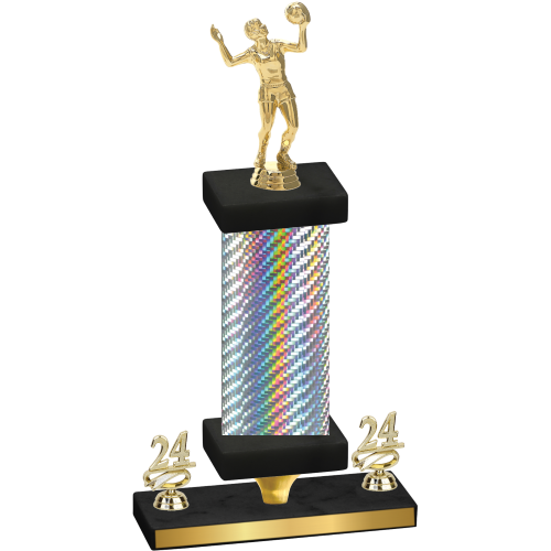 Premium Single Silver Carbon Fiber Year Volleyball Trophy