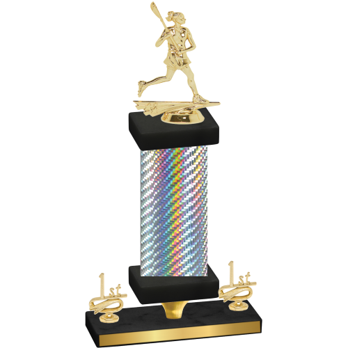 Premium Single Silver Carbon Fiber First Place Lacrosse Trophy