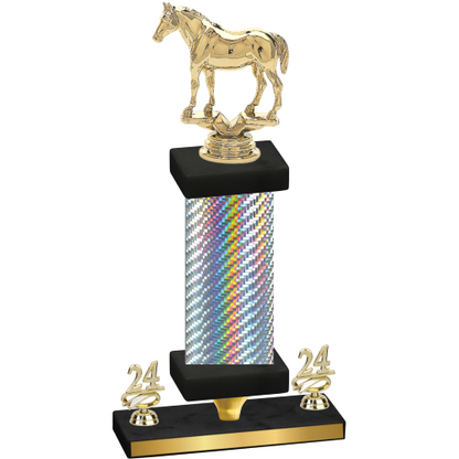 Premium Single Silver Carbon Fiber Year Horses Trophy