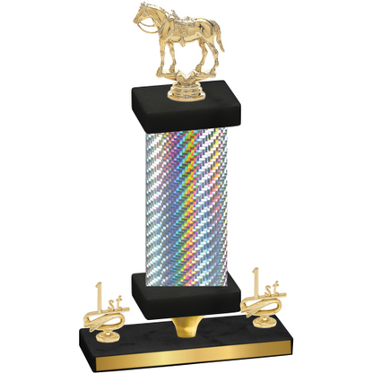 Premium Single Silver Carbon Fiber First Place Horses Trophy