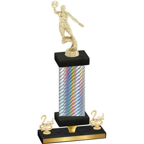 Premium Single Silver Carbon Fiber Second Place Basketball Trophy