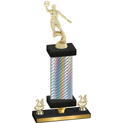 Premium Single Silver Carbon Fiber Year Basketball Trophy