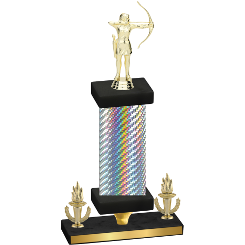 Premium Single Silver Carbon Fiber Victory Archery Trophy