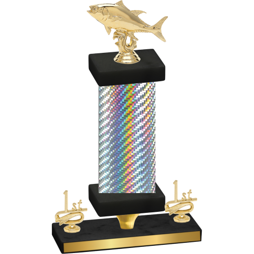 Premium Single Silver Carbon Fiber First Place Fishing Trophy