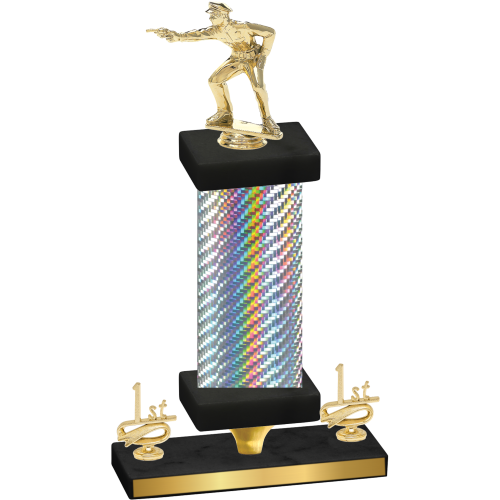 Premium Single Silver Carbon Fiber First Place Shooter Trophy