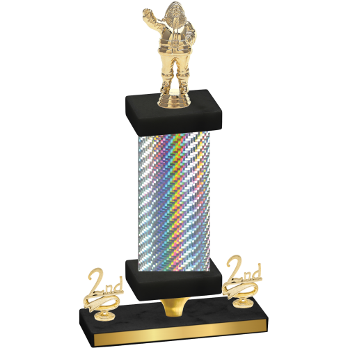 Premium Single Silver Carbon Fiber Second Place Holiday Trophy