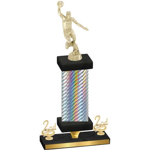 Premium Single Silver Carbon Fiber Second Place Basketball Trophy