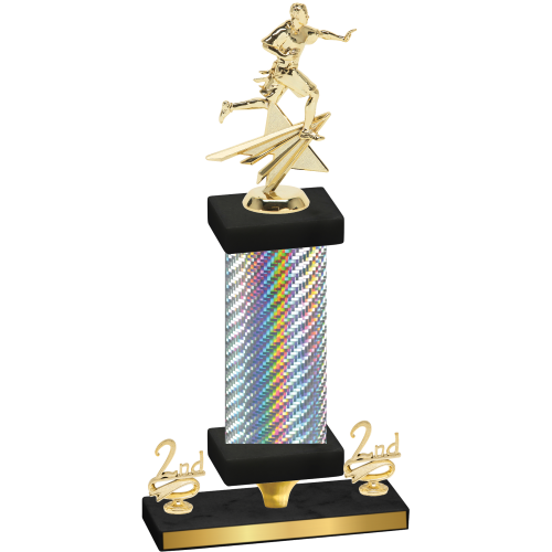 Premium Single Silver Carbon Fiber Second Place Flag Football Trophy