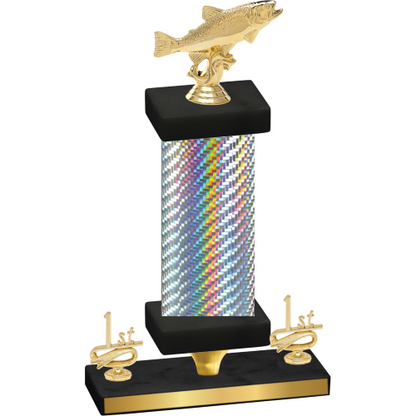Premium Single Silver Carbon Fiber First Place Fishing Trophy