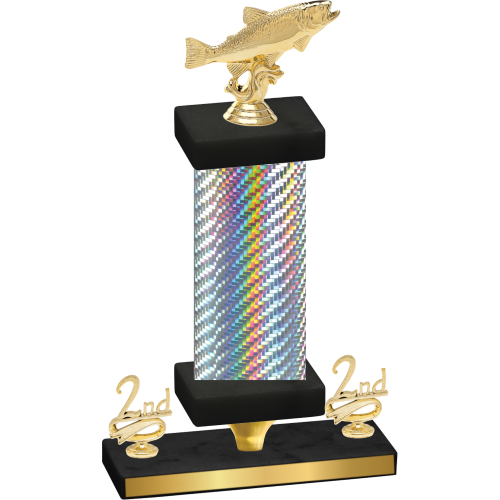 Premium Single Silver Carbon Fiber Second Place Fishing Trophy