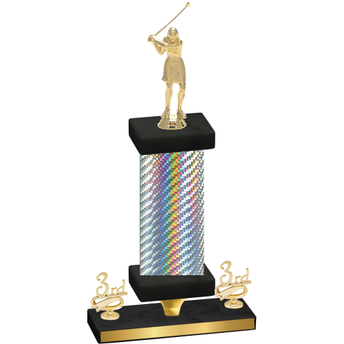 Premium Single Silver Carbon Fiber Third Place Golf Trophy