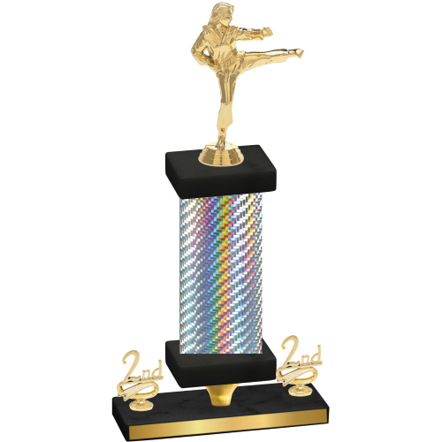 Premium Single Silver Carbon Fiber Second Place Karate Trophy