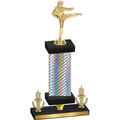 Premium Single Silver Carbon Fiber Victory Karate Trophy