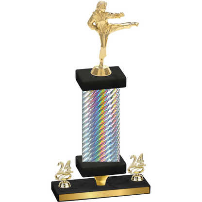 Premium Single Silver Carbon Fiber Year Karate Trophy