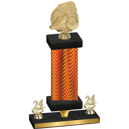 Premium Single Orange Carbon Fiber Year Soccer Trophy