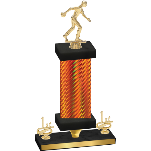 Premium Single Orange Carbon Fiber First Place Bowling Trophy