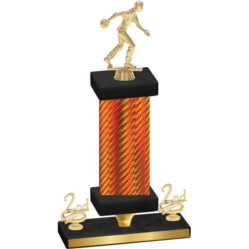 Premium Single Orange Carbon Fiber Second Place Bowling Trophy