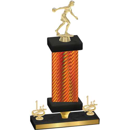 Premium Single Orange Carbon Fiber First Place Bowling Trophy