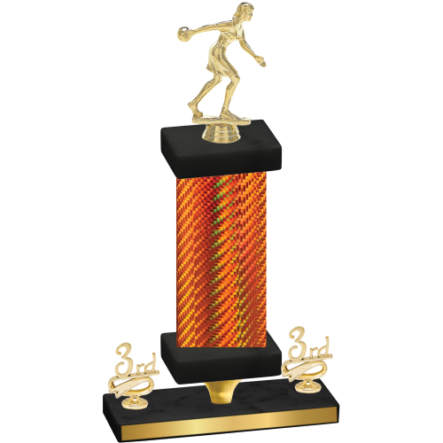 Premium Single Orange Carbon Fiber Third Place Bowling Trophy