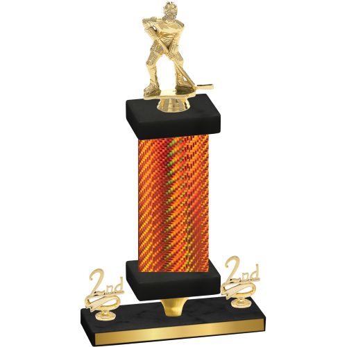 Premium Single Orange Carbon Fiber Second Place Hockey Trophy