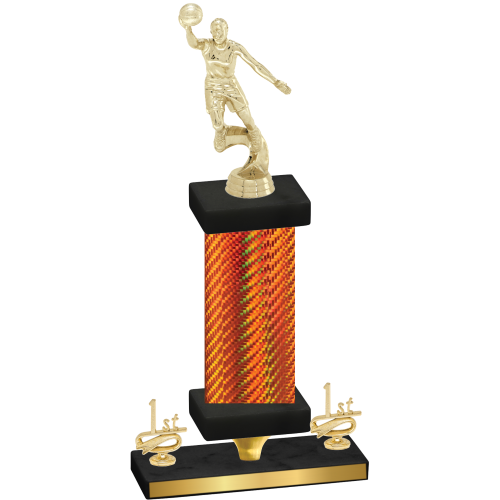 Premium Single Orange Carbon Fiber First Place Basketball Trophy