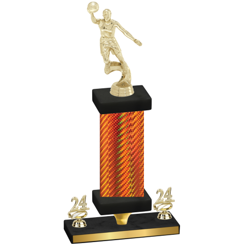 Premium Single Orange Carbon Fiber Year Basketball Trophy