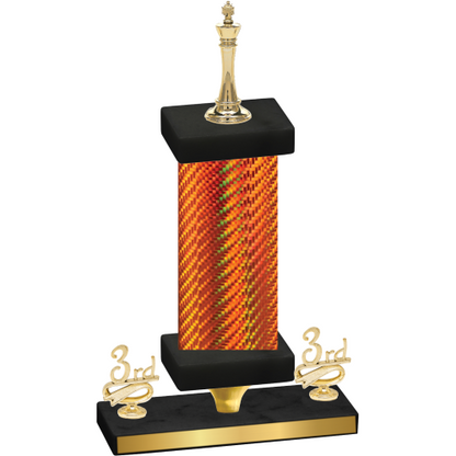 Premium Single Orange Carbon Fiber Third Place Chess Trophy