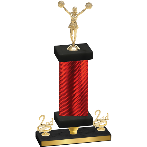 Premium Single Red Carbon Fiber Second Place Cheerleading Trophy