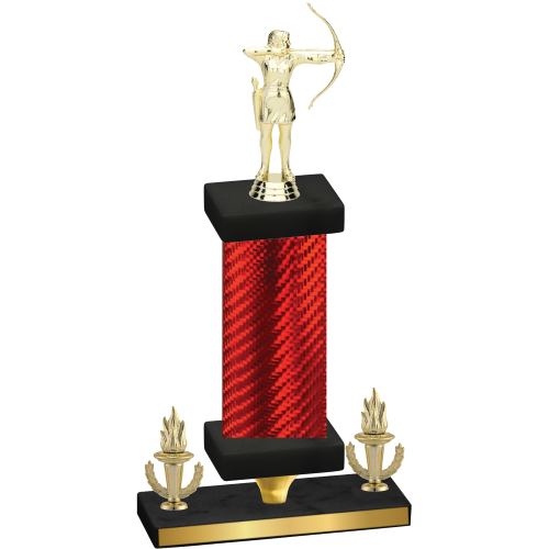 Premium Single Red Carbon Fiber Victory Archery Trophy