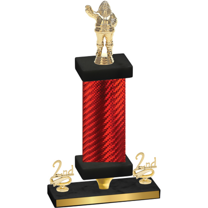 Premium Single Red Carbon Fiber Second Place Holiday Trophy