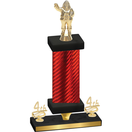 Premium Single Red Carbon Fiber Fourth Place Holiday Trophy