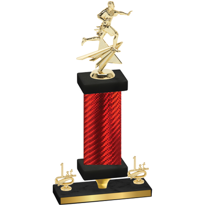 Premium Single Red Carbon Fiber First Place Flag Football Trophy