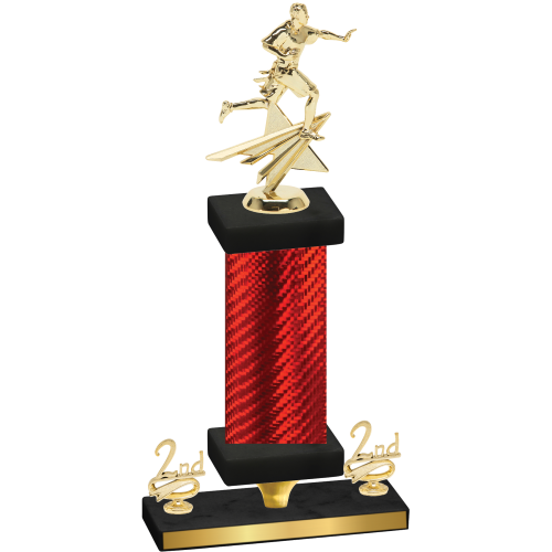 Premium Single Red Carbon Fiber Second Place Flag Football Trophy