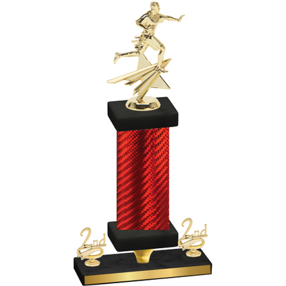 Premium Single Red Carbon Fiber Second Place Flag Football Trophy