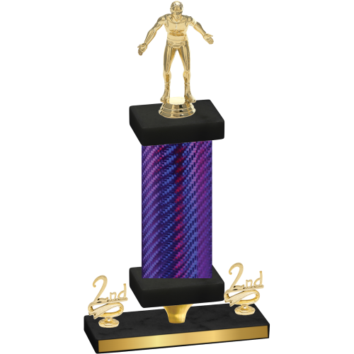 Premium Single Purple Carbon Fiber Second Place Wrestling Trophy