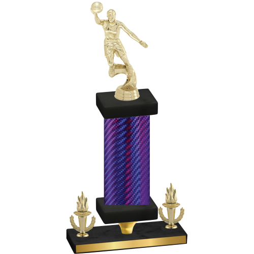 Premium Single Purple Carbon Fiber Victory Basketball Trophy