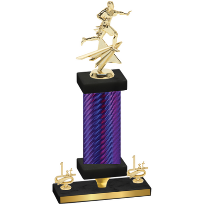 Premium Single Purple Carbon Fiber First Place Flag Football Trophy