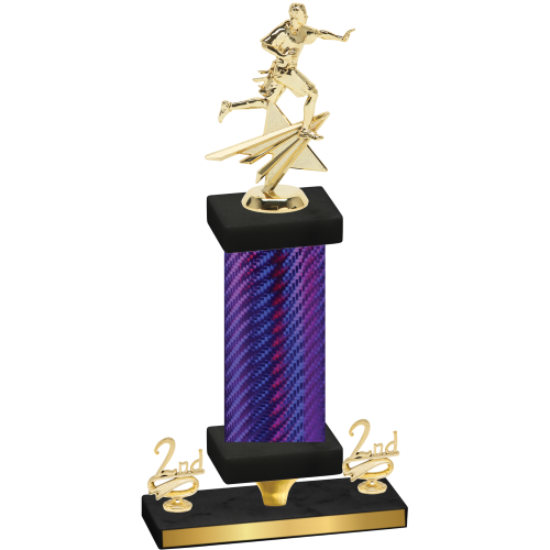 Premium Single Purple Carbon Fiber Second Place Flag Football Trophy