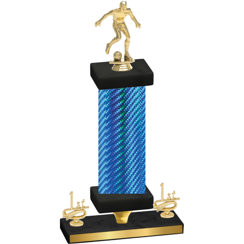 Premium Single Blue Carbon Fiber First Place Soccer Trophy