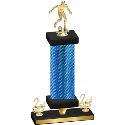 Premium Single Blue Carbon Fiber Second Place Soccer Trophy