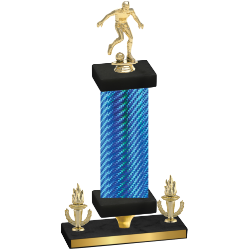 Premium Single Blue Carbon Fiber Victory Soccer Trophy