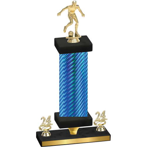 Premium Single Blue Carbon Fiber Year Soccer Trophy