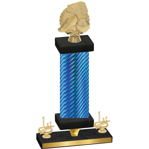 Premium Single Blue Carbon Fiber First Place Soccer Trophy