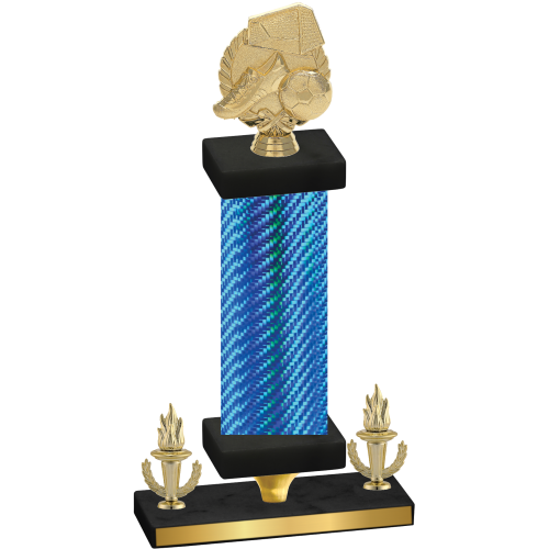 Premium Single Blue Carbon Fiber Victory Soccer Trophy
