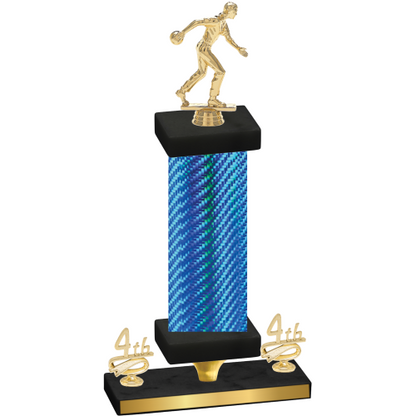 Premium Single Blue Carbon Fiber Fourth Place Bowling Trophy