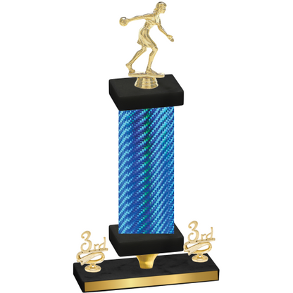 Premium Single Blue Carbon Fiber Third Place Bowling Trophy